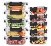 Glass Food Storage Containers 10 Pack, Glass Meal Prep Containers with Snap Lock Leakproof Lids, Reusable Microwave safe BPA-free Lunch Boxes (10 Containers & 10 Lids) 1040ml & 370ml…