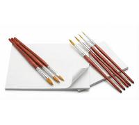 FEMS ARTS Rigger Brush Set - 4 Fine Detail Brushes (Sizes 0-3) + Tear-Off Palette - Acrylic, Watercolour, Gouache & Oil Painting Kit
