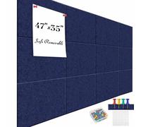 Femst Cork Board Alternative, Large Office Felt Wall Tiles - 12 Pack, 0.35'' Thick, Dark Blue, Square, Self-Adhesive, Customizable, Felt Bulletin Board for Walls or Office