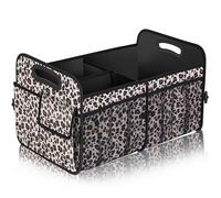 Femuar Car Trunk Organizer, Large Capacity Collapsible Trunk Storage with 11 Pockets, Waterproof, Non-Slip, Suitable for Car, SUV, Truck, Van, Jeep, Sedan, Leopard Print