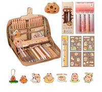 Fenayuu Capybara Pencil Case - Cute Capybara Pencil Case with 10 Compartments,Canvas Compartments Pen Pouch with Highlighter Keychain Gel Pens for Kids Girls Boys