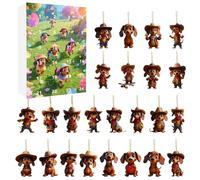 Fenayuu Christmas Pendant Countdown Calendar - 24 Days Dachshund Dog Countdown Calendar for Christmas Acrylic 2D Flat Cowboy Outfit Memorial for Teenagers Students Adults Family
