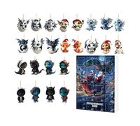 Fenayuu Countdown Calendar, Cute 2D Dragon Advent Christmas Calendar - 24 Days Acrylic Decoration with Figures for Desk Wall Tree Office Family Youth Children Adults