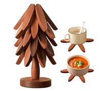 Fenayuu Tree Coaster, Tree Shape Tripod Set, Festive Tree Coaster Set Made of Wood, Heat Insulating Mat for Kitchen Worktop, Tableware, Pots