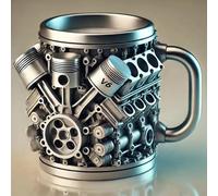 Fenayuu V8 Engines Stainless Steel Cup | 300 ml Personalised 3D Engines Stainless Steel Mug | Car Engine Design Mug, Insulated Travel Bumbler for Men Children Friend