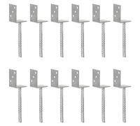 vidaXL Fence Anchors Ground Anchor Post Bracket 12 pcs Silver Galvanised Steel