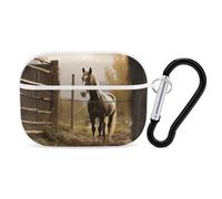 Fence and Horse AirPods Pro Case Cover with Keychain Ring PC Hard Shell Protective Case for AirPods Pro 2nd for Women Men Generation Easy Open Full Drop Protection Cover White-Style