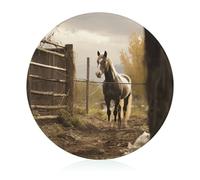 Fence And Horse Cutting Board, Round Tempered Glass Chopping Block Unique Kitchen Cutting Boards for Pizza, Vegetables, Fruits, Cheese And Charcuterie