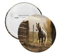 Fence And Horse Tinplate Badge Personalized Round Brooch Large Craft Button Suitable for Teachers, Nurses, Doctors, Staff, Party Gift Accessories, 1PCS, Plastic, plastics