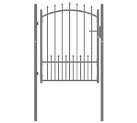 Fence Gate Black 100x125cm Powder-Coated Steel Arched Top Spiked with Posts Lock
