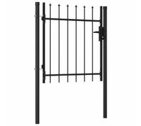 Fence Gate Boxtel Single Door Powder Coated Steel 1 x 1 m Black with 3 Keys and Mounting Posts for Garden, Yard, Driveway, Privacy Screen, Security and Border