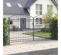 Fence Gate with Lock Grey 301 x 224.5 cm Steel Heavy Duty Outdoor Garden Gate Modern Aesthetic Secure Access