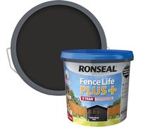 Fence Life Plus+ 5L - Tudor Black Oak - Durable Shed & Fence Paint - One Coat, Weatherproof & Fade-Resistant - UV Protection - Lasts Up to 5 Years - for All Exterior Wood