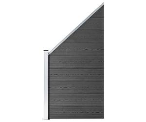 Fence Panel Black 180x186 cm WPC Aluminium Wood-Plastic PrivacySet Post Set 9pc