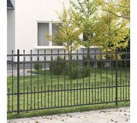 Fence Panel Black 200x110cm Powder-Coated Steel Spike Ring Garden Barrier Single
