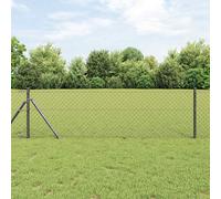 Fence Panel Grey 0.4x10m Galvanised Steel Chain Link Post Set Outdoor Garden Sec