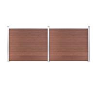 Fence Panel Set Brown WPC 353 x 146 cm Privacy Garden Modular 3-Post AluTopEdge