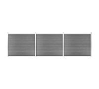 Fence Panel Set Grey WPC 353x146cm Wood-Grain Privacy Garden Fence Aluminium Top