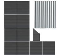 Monstershop Composite Fence Panels x 10, Angled Piece & LED Posts x 11 - Grey Monstershop Grey
