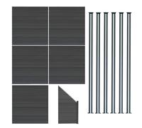 (Fence Panels x 5, Angled Piece & Posts x 6 - Grey) Composite Fence Panels Corner Pieces Posts Gates LED