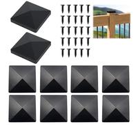 Fence Post Cap, 10 Pcs Sturdy Waterproof Plastic Deck Post Caps, Caps for Wooden Posts with 20 Pcs Screws Fits for Fences Pillars Railings Steel Pipes Profiles (Black)