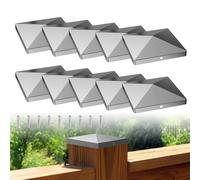 Fence Post Caps 3x3 / 4x4 inch, 10 PCS Stainless Steel Fence Toppers, Weatherproof Fence Post Toppers, Square Fence Caps with Screws, Fence Post Tops for Protection and Decoration (Silver, 4 x 4 inch)