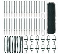 vidaXL Hexagon Fence Green 0.5 x 100 m Steel Fence Posts with Spike 13 Pieces Diameter 32 mm 80 cm Galvanised Steel