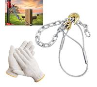 Fence Post Puller Stump Remover - Heavy-Duty 4x4 Post Removal Tool with Galvanized Cable & 1/4" Chain, Works with Jack/Lever for Effortless Extraction of Broken/Rotten Posts, Ideal for Fence Repair