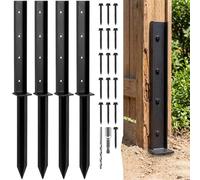 Fence Post Repair Kit, 4 PCS 81 cm Heavy Duty One-Piece Steel Repair Stakes with Screws and Drill Bit for Broken, Leaning or Rotten Wooden Fence Posts