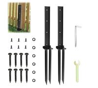 Fence Post Repair Stakes Kit, Heavy Duty Metal Fence Post Nails, Fence Post Spikes Set with Nails & Wrench, Fixed Anchor Ground Nails for Repairing or Reinforcing Wooden Fence Posts (2 Set)