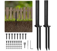 Fence Post Repair Stakes Kit: YOZAIUUI 2-Pack Heavy Duty Iron Fence Post Brackets Fencing Posts Repair Spike Fixer Anchor Ground Stakes for Repairing & Reinforcing Tilted or Broken Wooden Posts
