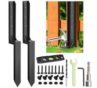 Fence Post Repair Thickened Heavy Duty 11-Gauge Steel Anchor Stakes for Fixing Tilted, Broken or Leaning 4x4 / 6x6 Wooden Fence Posts - Black(2 Pack)