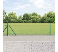 Fence Post Set Green 10 x 0.5 m Steel Weatherproof Rectangular 11 Posts Durable