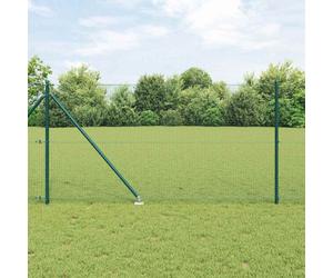 Fence Post Set Green 1000x3.2x100cm Powder-Coated Steel Outdoor Mesh Panel Yards