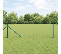 Fence Post Set Green 50 x 0.8 m Steel 11 Posts + 1 Panel Weatherproof Durable XL