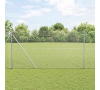 Fence Post Set Silver 1000x3.2x150cm Powder-Coated Steel Mesh & 14 Spike Posts