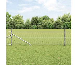 Fence Post Set Silver Galvanised Steel 50 x 0.8 m 11 Posts Garden Security Gate