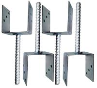 Fence Post Support U Brackets 4 Pack - Pergola Brackets, 4mm Thick Steel | Galvanised Heavy Duty Post Anchor, Bolt Down/Concrete In, 100x100mm for 4x4 Posts, 6 Pre-Drilled Holes, Fencing, Decking