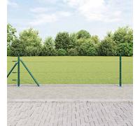 Fence Posts Set 10 x 0.4 m Green Steel 11 Posts + 1 Fence Panel Outdoor-FenceKit