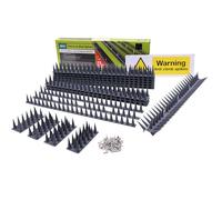 Fence Wall Spikes 12pcs Garden Tall Bird Spikes Cat Pigeon Deterrent Coverage Between 5.3m to 15.90m Per Box Anti Climb 44 x 4.3 x 3.8cm Warning Sign Included & Screws (Grey)