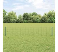 Fence with Posts Green 0.4 x 10 m Steel and PVC, Garden Fence Panel Set with Sturdy Posts, Decorative Fence Panels for Garden, Patio, Outdoor Use, Privacy Screen and Property Edging