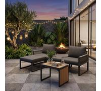 Fenchilin 2-4 Seater Garden Modular Sofa Set With Table Patio Lounger