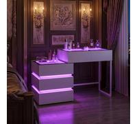 Fenchilin 2 In 1 Rgb Lighting Bedside Dressing Table With 5 Drawers 130X40X81Cm White Floating Visual Vanity Makeup Desk