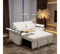 Fenchilin 2 Seater Pull Out Sofa Bed Loveseat Recliner With Hidden Table, Cup Holders, Usb & Type-C Beige