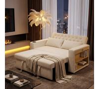 Fenchilin 2 Seater Sofa Bed With Pull-Out Sleeper Loveseat Recliner With Side Storage, Cup Holder, Usb & Type-C Beige