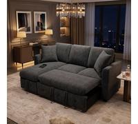 Fenchilin 3-Seater Sofa Bed With Pull-Out Sleeper L-Shaped Sectional Sofa With Storage Chaise Lounge Chenille Grey
