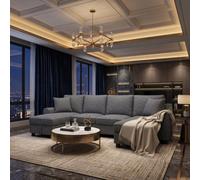 Fenchilin Chenille U-Shaped Sectional Sofa With 2 Storage Chaise Lounges, 2 Cushions 4-Seater Comfy Couch Grey