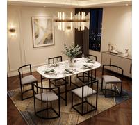 Fenchilin Dining Set Of Dining Table And 6 Chairs Black Iron Space Saving Dining Table Combination
