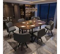 Fenchilin Dining Table And 6 Chairs Space Saving Set Mdf Tabletop + Metal Legs + Linen Seats