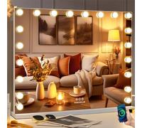 FENCHILIN Hollywood Mirror with Lights 20 LED Bulbs 100x80 cm USB Charing Port Vanity Makeup Mirror with Lights 3 Light Color 10X Magnifying Glass